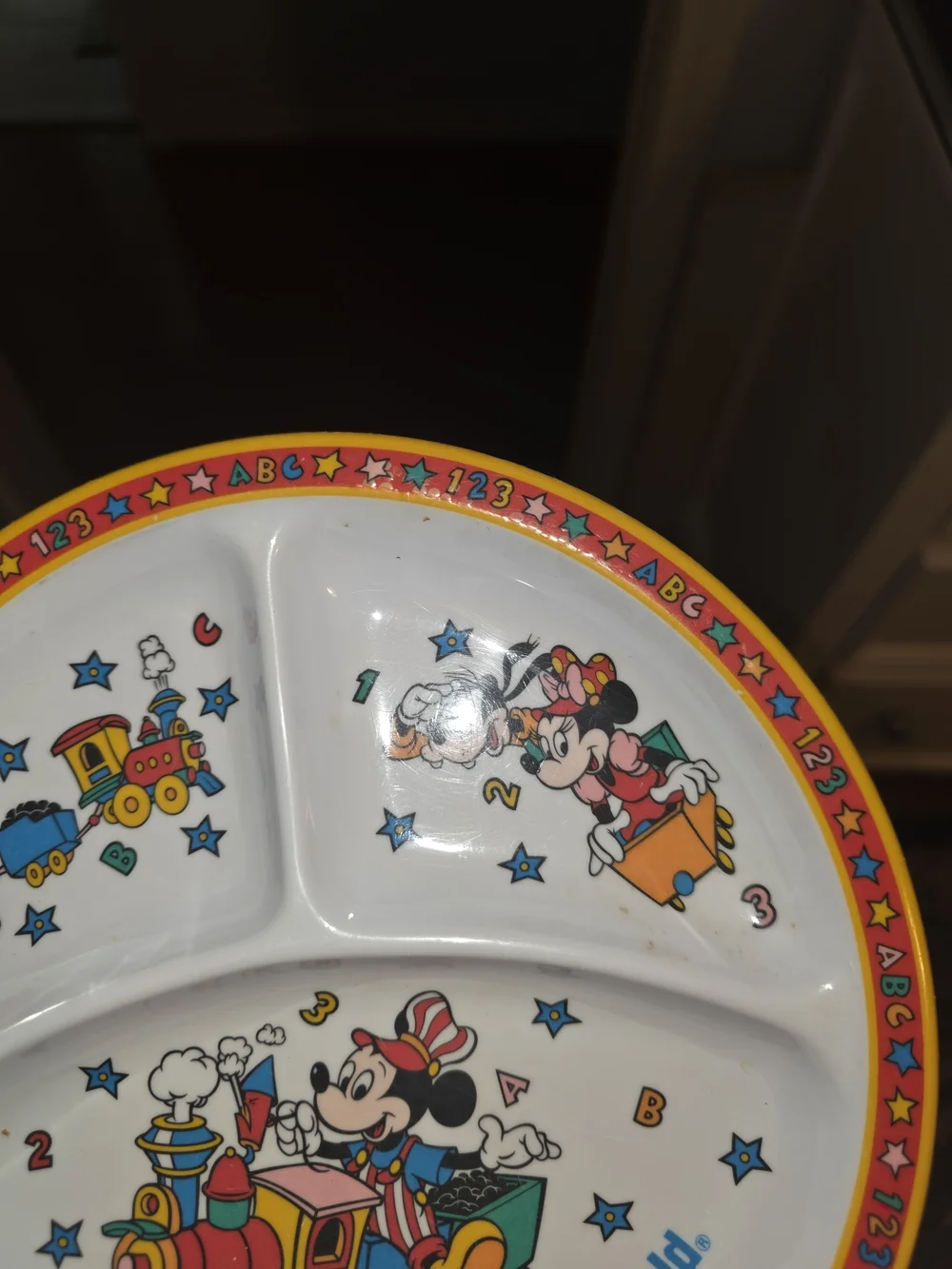 Walt Disney World Kids' Divided Melamine Plate - Red, Yellow, Blue